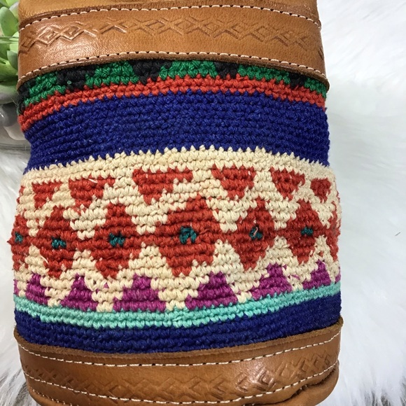 BOHO Woven Aztec Print Mini Leather Cinch Bag - Picture 6 of 8